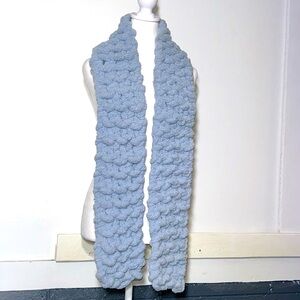 Handmade finger knit chenille baby blue bulky winter scarf 6X 70